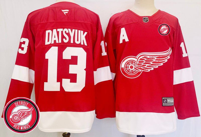 Men Detroit Red Wings 13 Datsyuk Red Fanatics 2025 NHL Jersey style 3